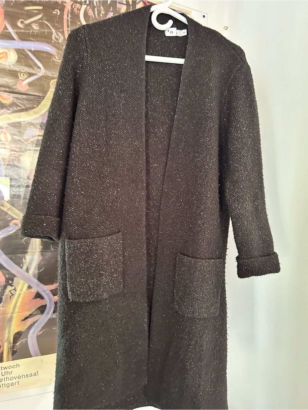 Reitmans Black Open-Front Long Cardigan with Pockets